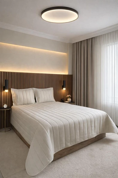 Velmira Jakarlı Kadife Elyaf Dolgulu Yatak Örtüsü 240x240 cm Krem ürün görseli 1