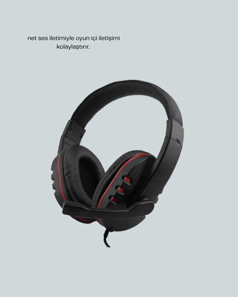 Kırmızı  Headset Mikrofonlu Sağlam Kablolu Konforlu - Resim 2