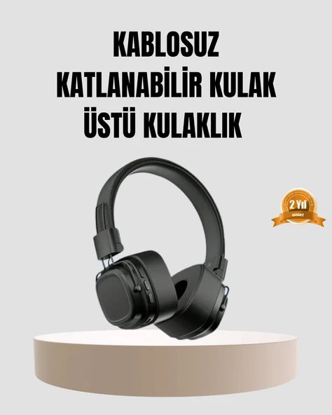 Bluetooth Kablosuz Kulak Üstü Kulaklık Katlanabilir Konforlu ve Şık Tasarımlı ürün görseli 1