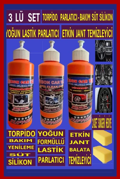 4 LÜ SET JANT TEMİZLEYİCİ - LASTİK PARLATICI - TORPİDO SÜTÜ - 2 ADET SÜNGER ürün görseli 1
