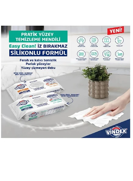 VİNDEX BEYAZ SABUN KOKULU YÜZEY TEMİZLEME MENDİLİ 120'Lİ ürün görseli 1