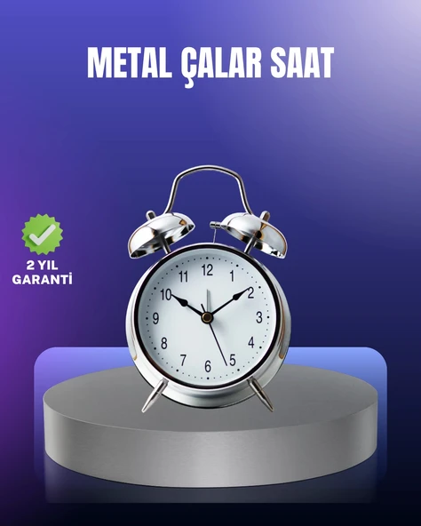 Yuvarlak Gümüş Dekoratif Işıklı Masa Üstü Saat Alarmlı Sessiz Çalışma ürün görseli 1