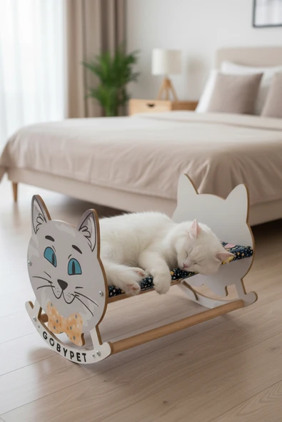 Sevimli Neşeli Kedi Tasarımlı Sallanan Kedi Beşiği ürün görseli 1