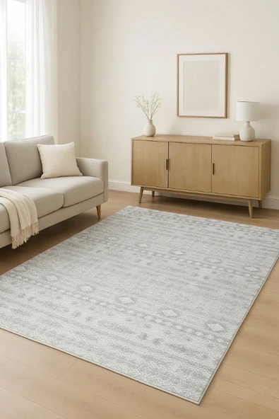 Salon Halısı Modern İskandinav Halı Mutfak Halısı Kolay Temizlenir Özel Kesim Gri Halı ürün görseli 1