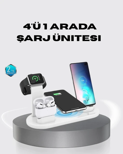 4’lü Apple Kablosuz Şarj Standı iPhone Watch ve AirPods Çoklu Şarjlı ürün görseli 1