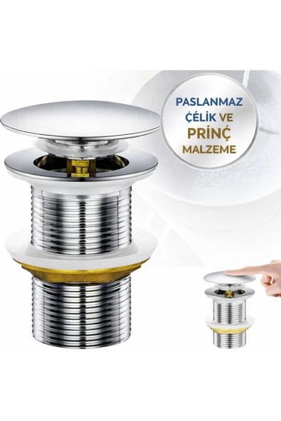 DESIPHON Lavabo Pop-Up Gider Süzgeci Paslanmaz Çelik & Pirinç Gövde, Gider Borusu Dahil Set ürün görseli 1