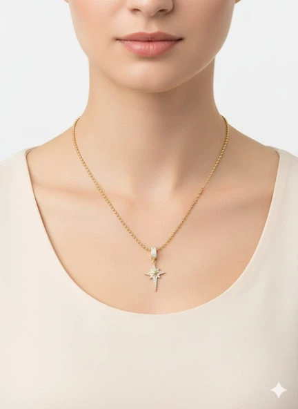 Akfecan Çelik 316L Zirkon Taşlı Kutup Yıldızı Kolye ürün görseli 1