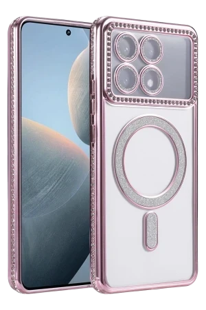 Xiaomi Poco X6 Pro Kılıf M-Safe Şarj Özellikli Simli Taşlı Azn-JokeTaşlı ürün görseli 1