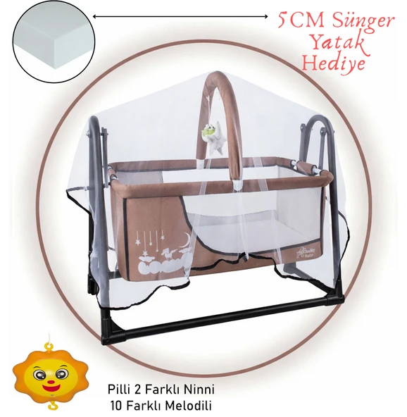 Müzikli Melodi Kutulu Candy Sepet Beşik, Sallanır, 2 Peluş Oyuncaklı Beşik ürün görseli 1