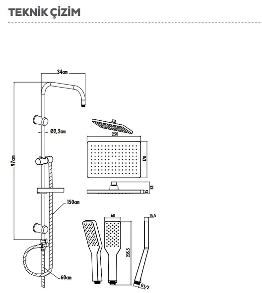 Creavit SH630 Tepe Duş Sistemi - Resim 2