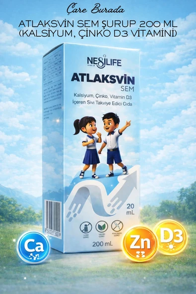 Atlaksvin Sem Şurup 200 Ml (Kalsiyum, Çinko D3 Vitamini) ürün görseli 1