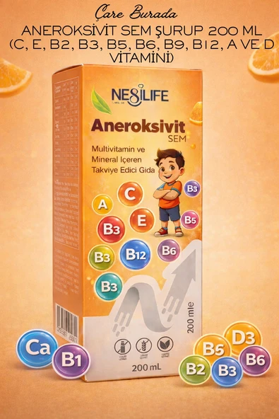 Aneroksivit Sem Şurup 200 Ml (C, E, B1, B2, B3, B5, B6, B9, B12, A ve D Vitamini) ürün görseli 1