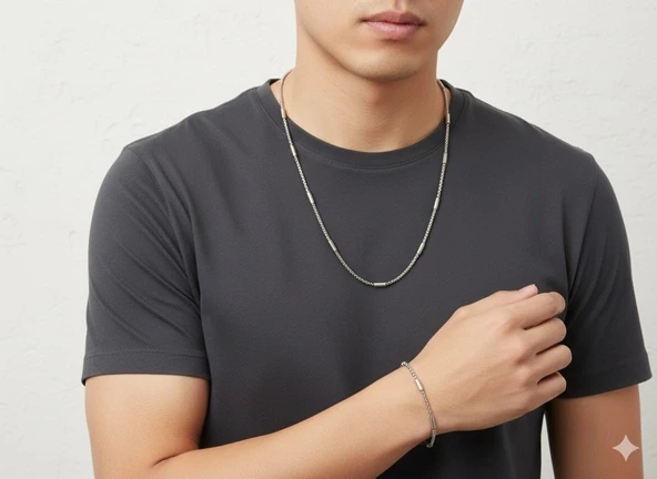 Akfecan Erkek [unisex] Kadın Paslanmaz Çelik Kolye Bileklik Seti ürün görseli 1