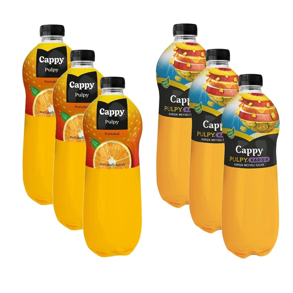 Cappy Pulpy 1 lt Portakal ve Karışık 6 lı Karma Paket ürün görseli 1