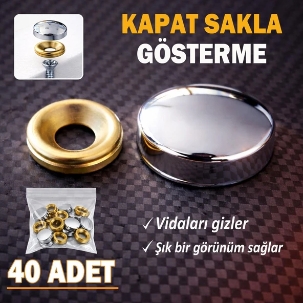 40 Adet Vida Kapatıcı Kapağı 20 Mm Metal Vida Tapası Tıpası Dekoratif Vida Gizleyici Krom ürün görseli 1