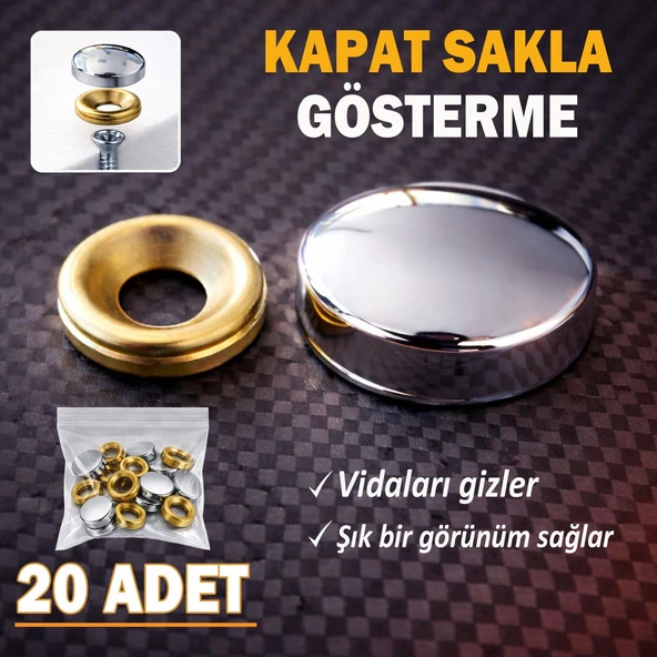 20 Adet Vida Kapatıcı Kapağı 20 Mm Metal Vida Tapası Tıpası Dekoratif Vida Gizleyici Krom ürün görseli 1