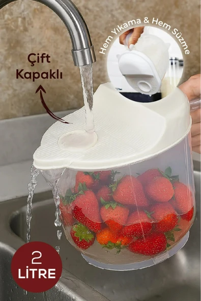 Pirinç Süzgeci 2 Litre Beyaz - Yıkama Ve Süzme ürün görseli 1