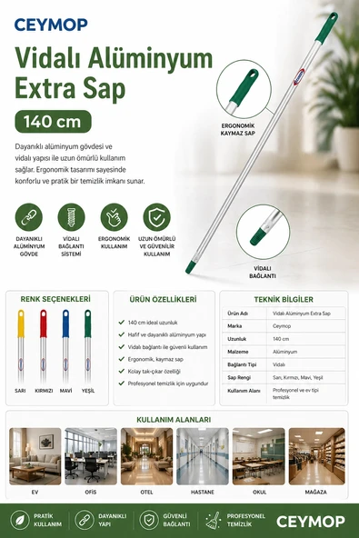 Ceymop Vidalı Alüminyum Extra Sap 140 cm ürün görseli 1
