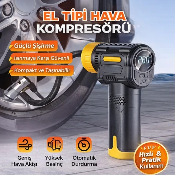 Şarjlı 3600 Mah Oto Araç Hava Kompresörü / Motosiklet / Scooter / Bisiklet Araç Lastik Pompası ürün görseli 1