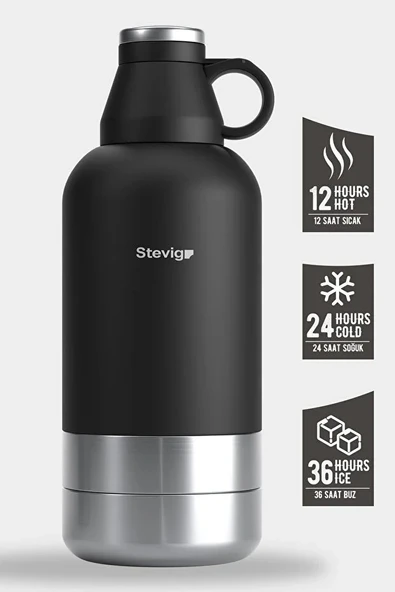 STEVIG 4 MULTI-CUP ÇELİK TERMOS 1.9 LT. BLACK ST-212 - Resim 3