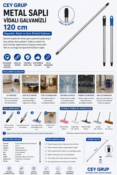 Cey Grup Metal Saplı Vidalı Galvanizli 120 cm ürün görseli 1