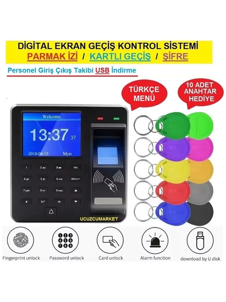 Digital Ekran Geçiş Kontrol Sistemi (Parmak izi-Şifre-Kartlı Geçiş-Usb Personel Takip) ürün görseli 1