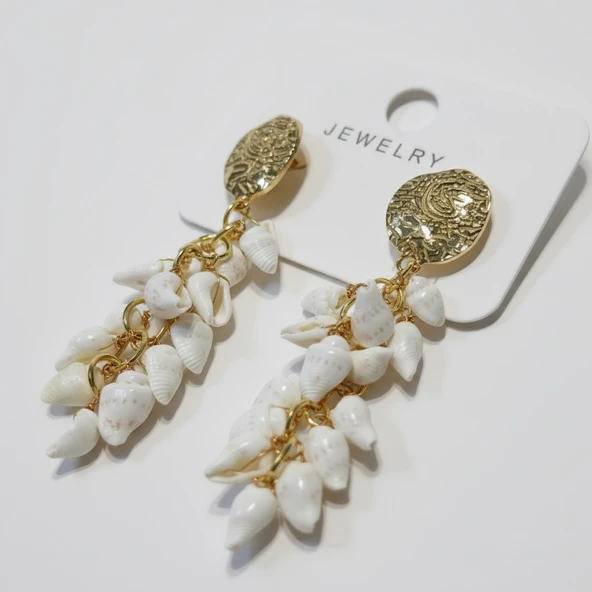Salkım Model Doğal Deniz Kabuğu Gold Küpe ürün görseli 1