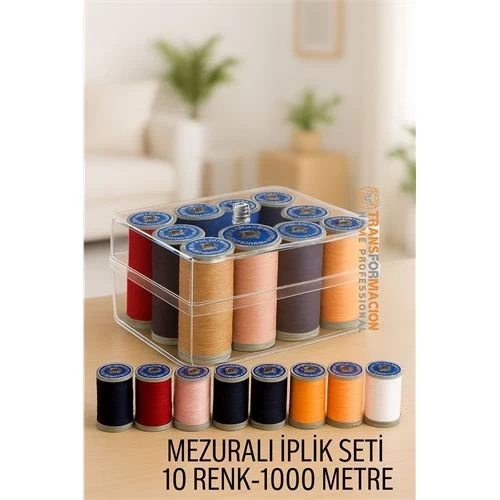 Dikiş İpliği Seti - 10 Renk 1000 Mt Kutulu Mezuralı Dikiş Seti ürün görseli 1