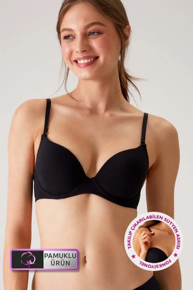 Siyah 6401 Rome Soft Push Up / Yarı Destekli Tak-çıkar Askılı Pamuklu Sütyen ürün görseli 1