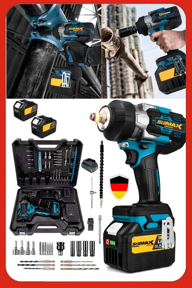 Stilmax Kömürsüz Motor Çift Akülü Somun Sökme Sıkma Makinesi Vidalama Matkap Seti + 40Parça ürün görseli 1