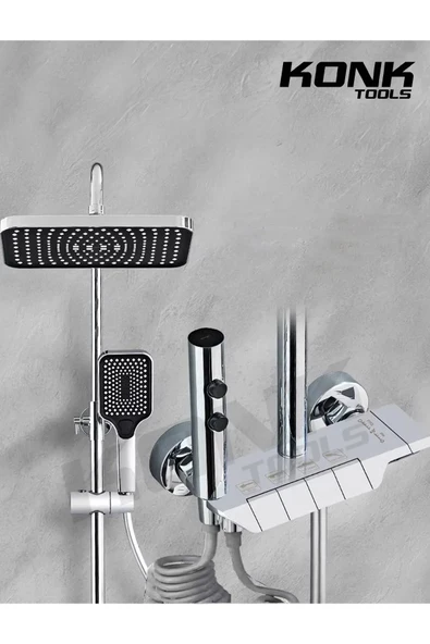 Piyano 5 Fonksiyonlu Krom Banyo Bataryalı Robot Duş Seti Tepe Duşu Duş Seti 130 cm ürün görseli 1