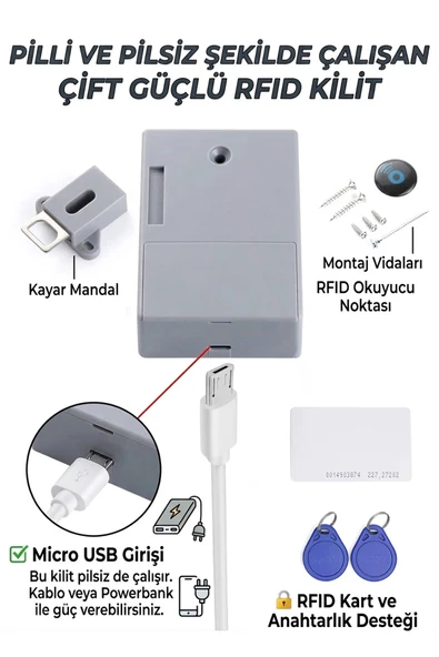 RFID Kartlı Görünmez Dolap Kilidi - Mobilya ve Ofis İçin Gizli Güvenlik Kilidi Akıllı Elektronik Kolay Kurulum ürün görseli 1