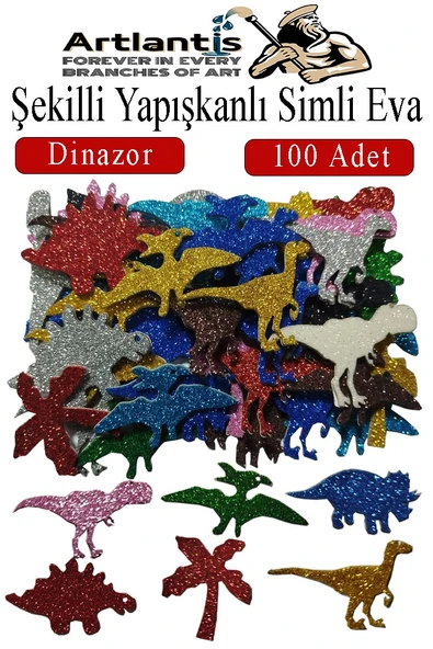Şekilli Simli Eva Yapışkanlı Dinazor 100 lü 1 Paket Kendinden Yapışkanlı Simli Eva Sticker Okul Öncesi Kreş Ana ürün görseli 1