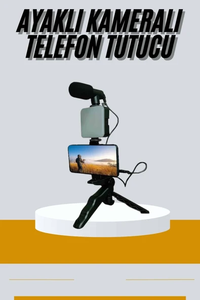 Tripod Telefon Tutucu Kumandalı Mikrofon Led Işık Vlog Video Kayıt ürün görseli 1