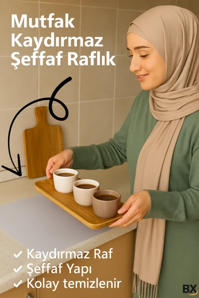 Mutfak Dolabı Çekmece Kaydırmaz Raf Örtüsü Şeffaf, Suya Dayanıklı, Kesilebilir Pvc 45x300 Cm ürün görseli 1