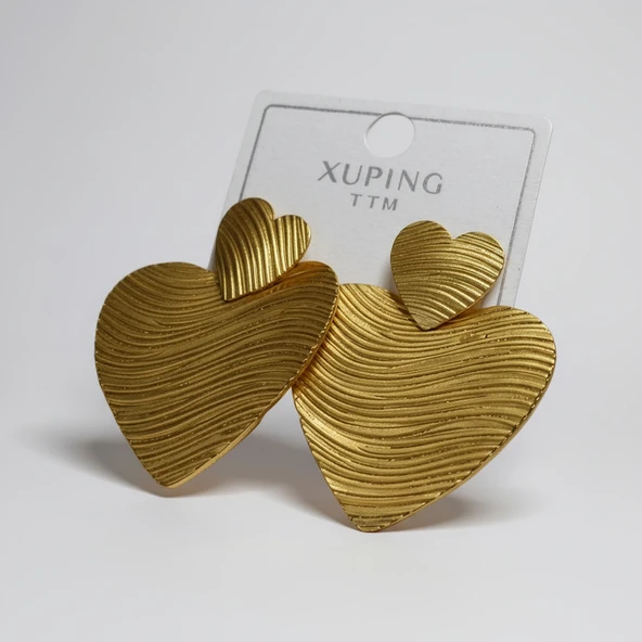 Gold Renk Çelik Kalp Küpe - Resim 3