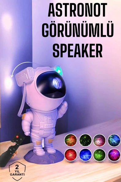 Astronot Bluetooth Hoparlör Gökyüzü Projektör Gece Lambası ürün görseli 1