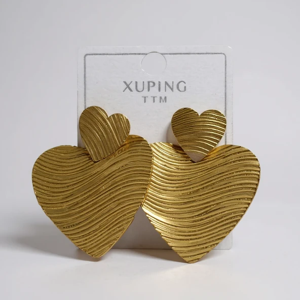 Gold Renk Çelik Kalp Küpe - Resim 2