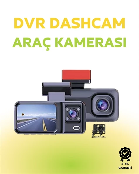 1080p Ön, 720p Arka ve İç Kamera ile %100 Kapsama – Gece Görüşlü Araç Kamerası ürün görseli 1