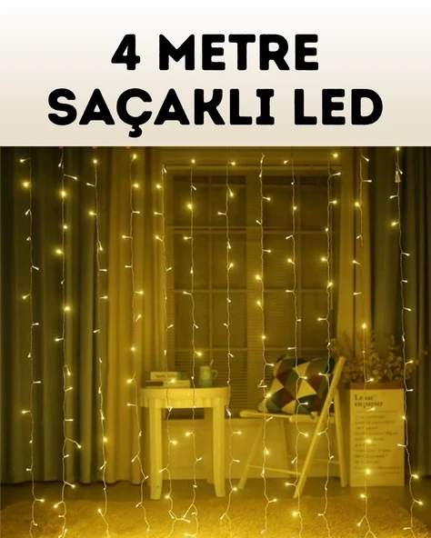 4 Metre Şelale Perde Led Işık Dış Mekan İç Mekan Uyumlu ürün görseli 1