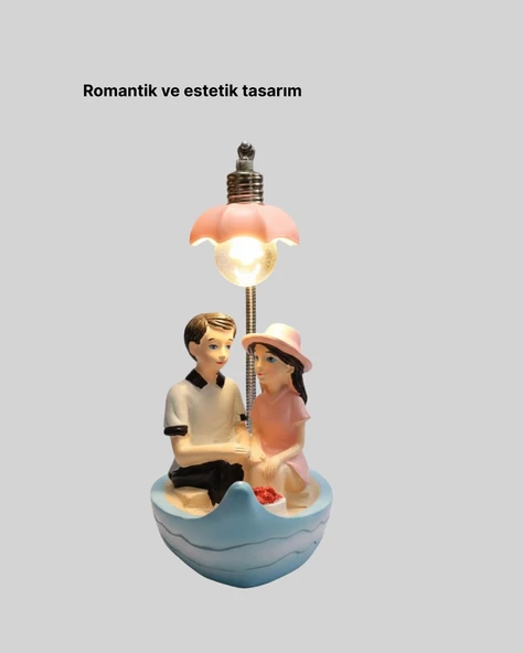 Oturan Çift Figürlü LED Masa Lambası Romantik Hediye - Resim 4