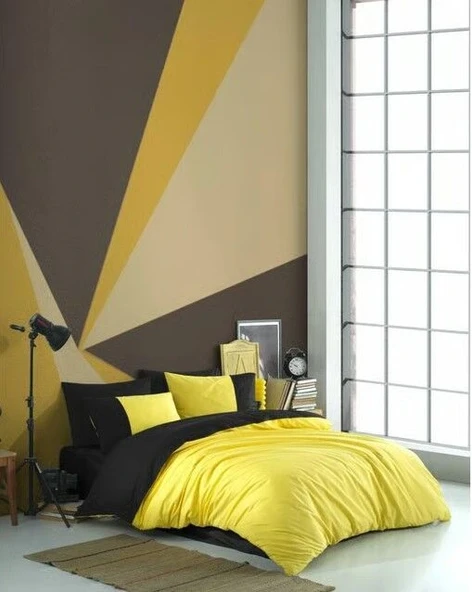 Kingsize Poplin Nevresim Diamond Sarı Siyah ürün görseli 1