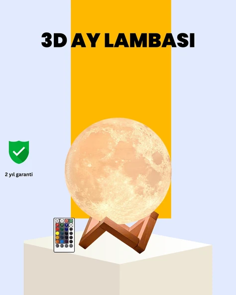 Şarjlı 3D Baskılı 16 Renk Ay Lambası  Stand ürün görseli 1
