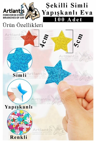 Şekilli Simli Eva Yapışkanlı Lale 100 lü 1 Paket Kendinden Yapışkanlı Simli Eva Sticker Okul Öncesi Kreş Ana ürün görseli 1