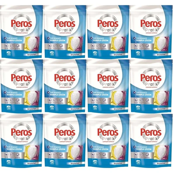 Peros Pratik Matik Çamaşır Deterjanı Kapsülü - Tableti 312 Adet Beyazlar (12PK*26) ürün görseli 1
