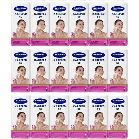 Bambino Cotton Kare Makyaj ve Bebek Temizleme Pamuğu 900 Adet (Kare En-Boy 7CM) (18PK*50) ürün görseli 1