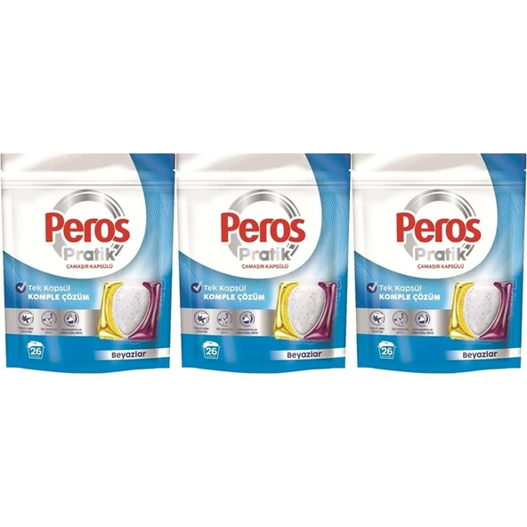 Peros Pratik Matik Çamaşır Deterjanı Kapsülü - Tableti 78 Adet Beyazlar (3PK*26) ürün görseli 1