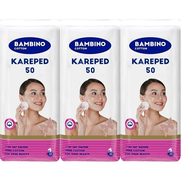 Bambino Cotton Kare Makyaj ve Bebek Temizleme Pamuğu 150 Adet (Kare En-Boy 7CM) (3PK*50) ürün görseli 1