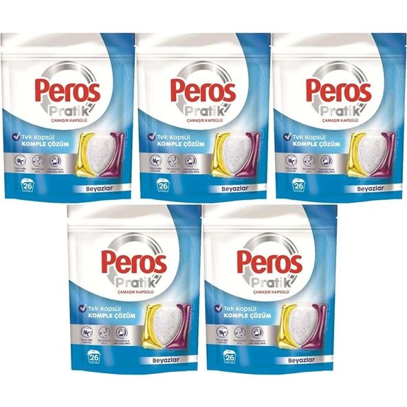 Peros Pratik Matik Çamaşır Deterjanı Kapsülü - Tableti 130 Adet Beyazlar (5PK*26) ürün görseli 1