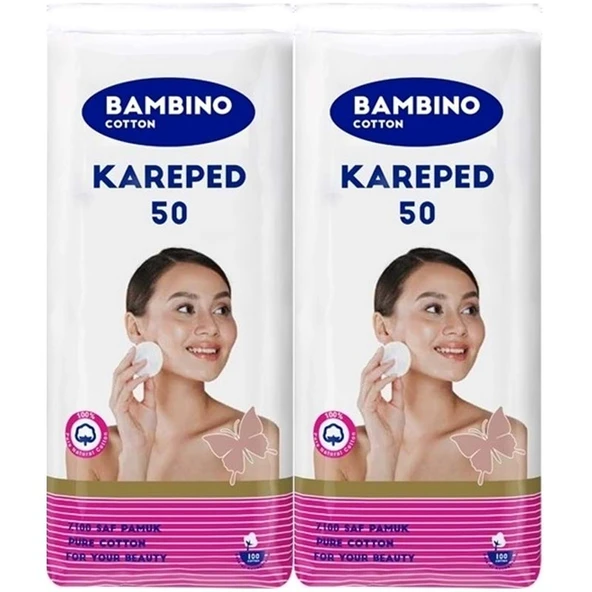 Bambino Cotton Kare Makyaj ve Bebek Temizleme Pamuğu 100 Adet (Kare En-Boy 7CM) (2PK*50) ürün görseli 1